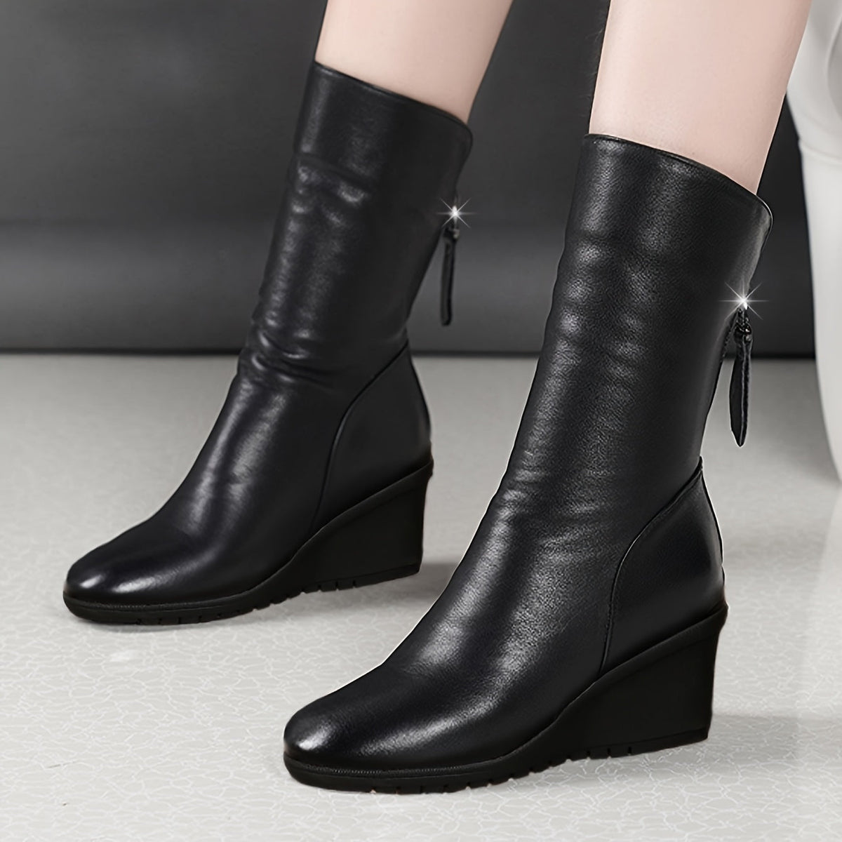 Women's Sleek Wedge-Heel Mid-Calf Boots for Fall – view 4