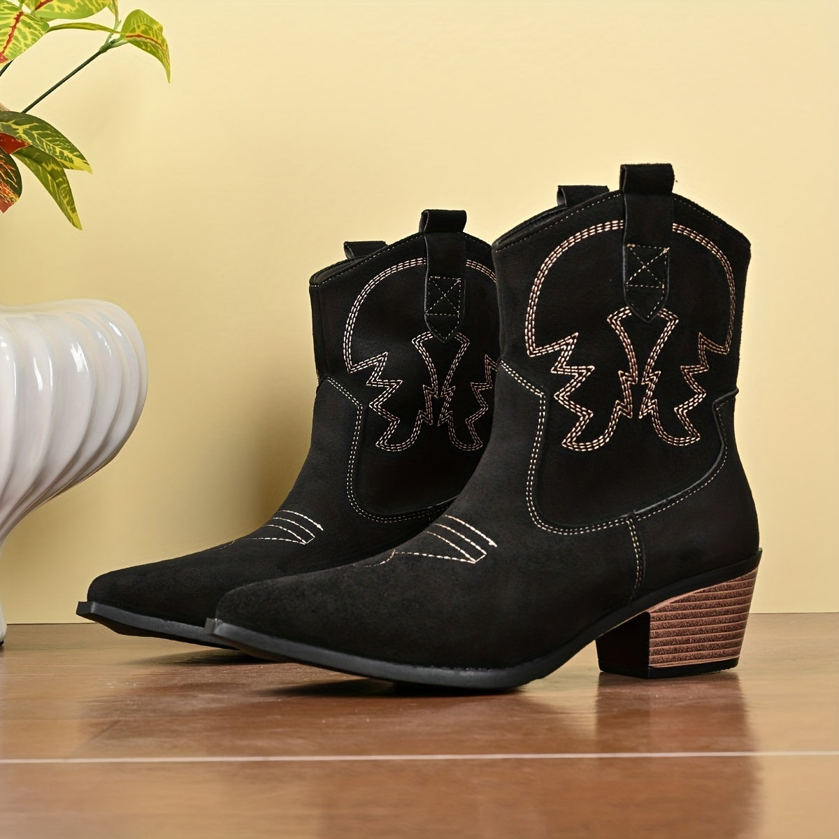 Women's Wide Calf Western Cowboy Boots for Evening Wear – Black
