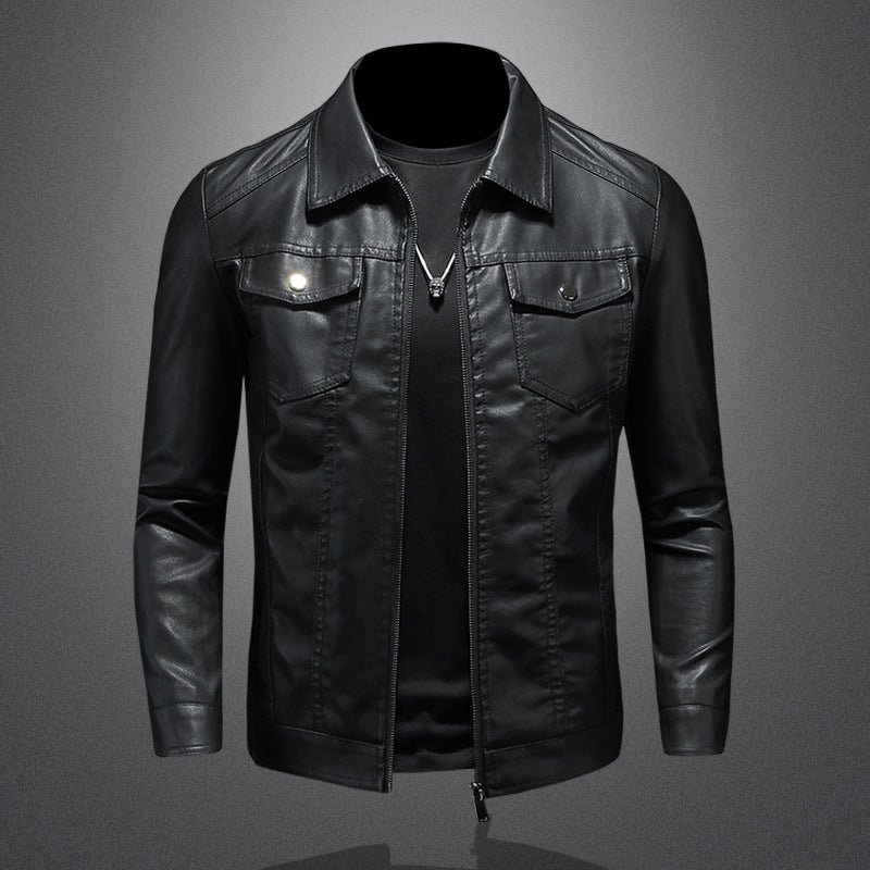 Men's Retro Leather Jacket – Black