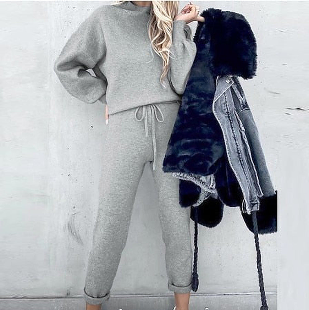 Women's Trousers and Sweater Knit Warm Two Piece Set – Dark Gray