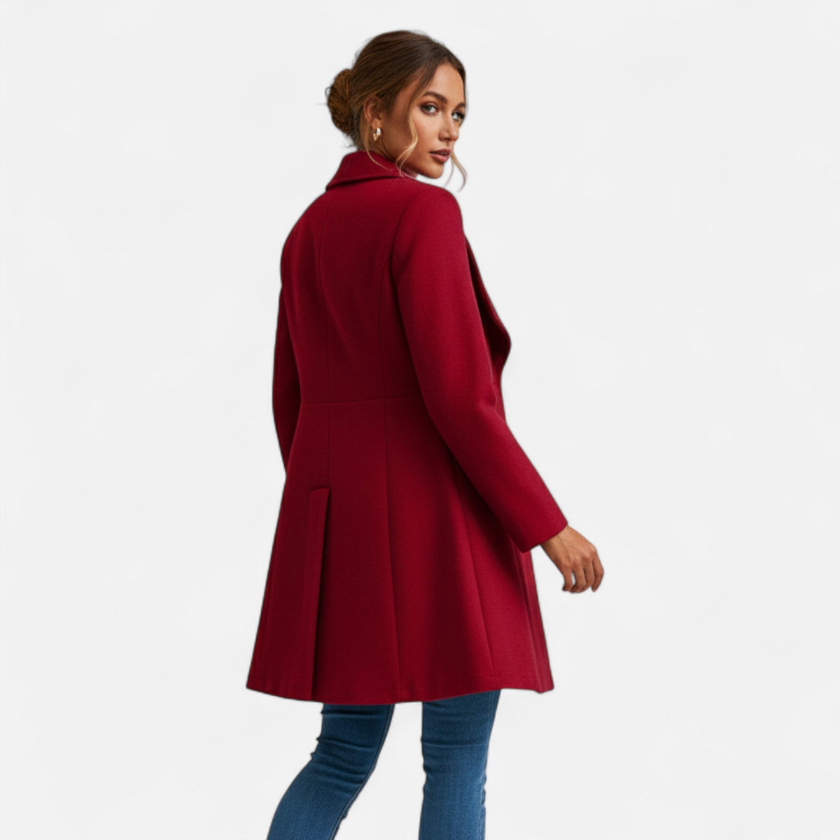 Women's Lapel Wool Cold-Weather Coat with Button Front – view 3