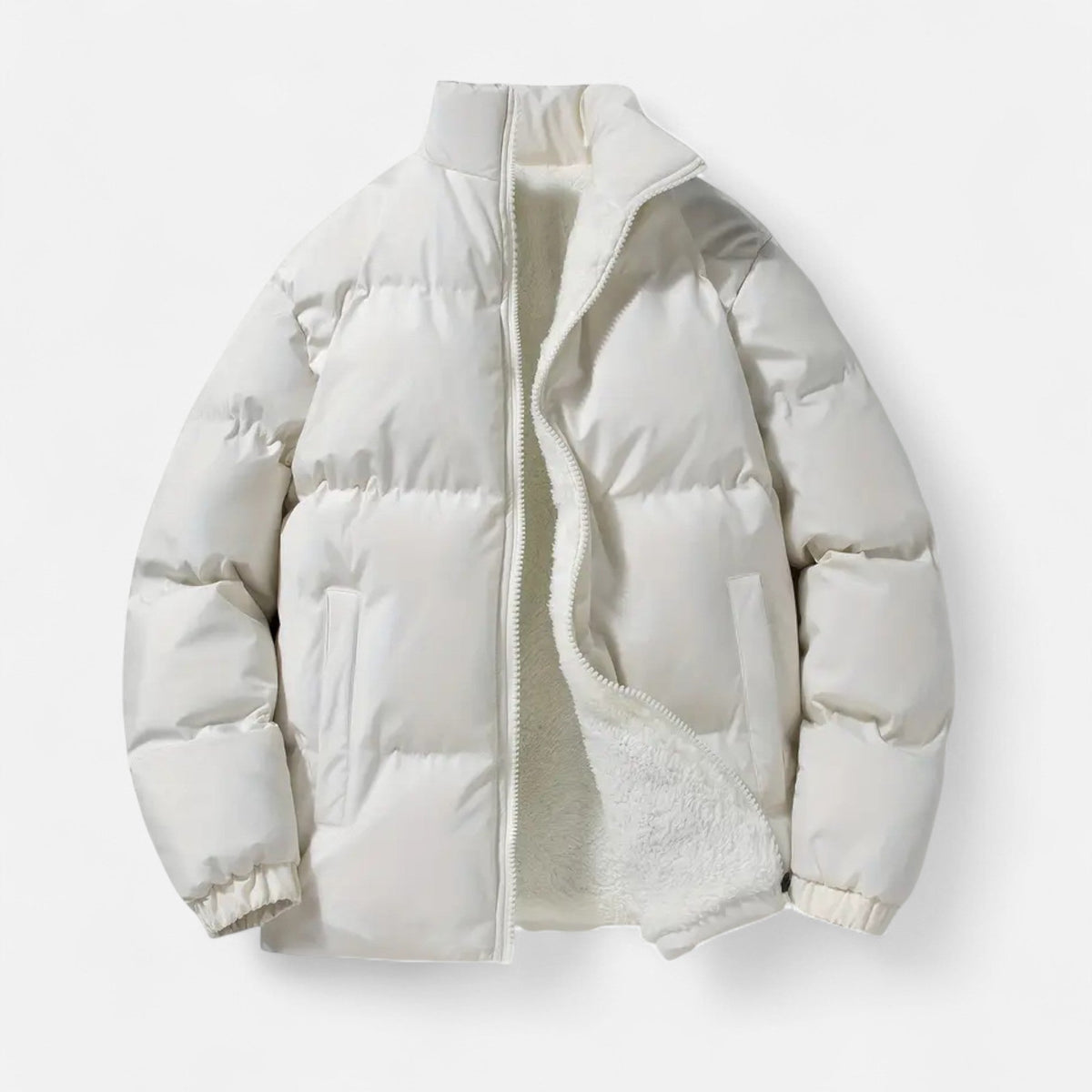 Men's Wool-Lined Stand-Collar Jacket for Everyday Wear – White