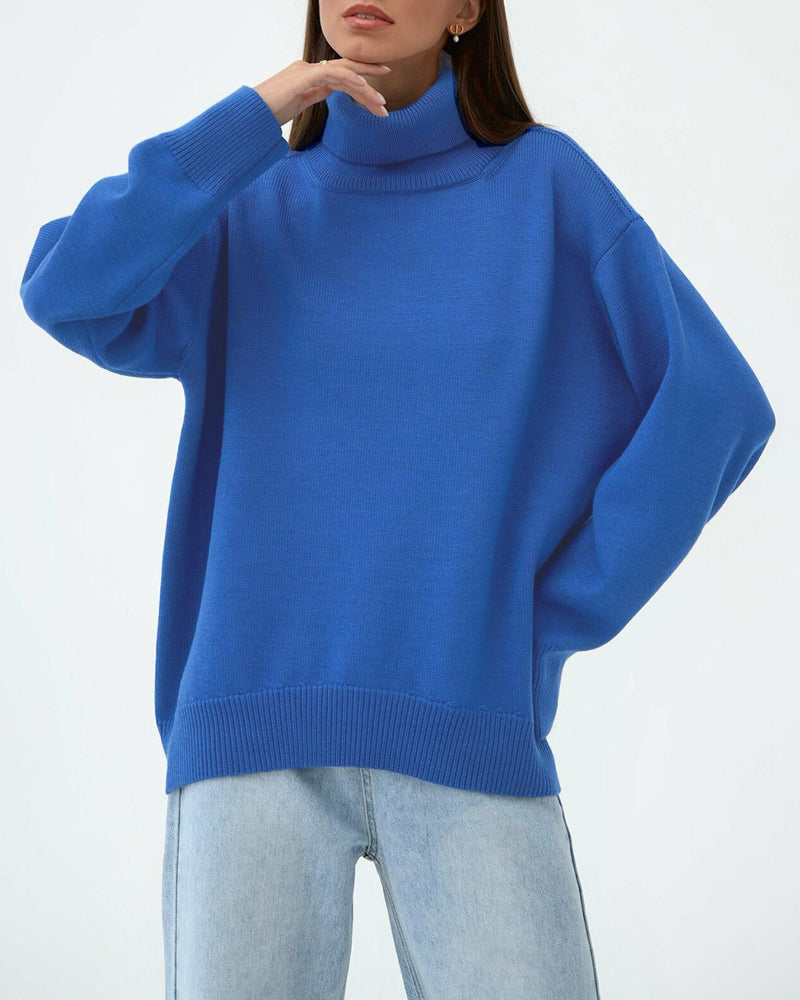 Women's Relaxed-Fit Roll-Neck Knit Pullover – Blue