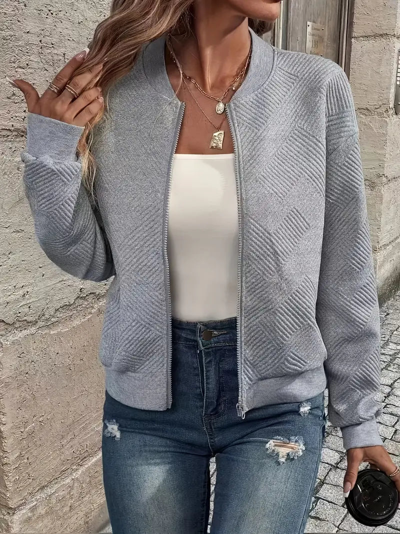 Women's Textured Zip-Front Relaxed-Fit Knit Cardigan – Gray
