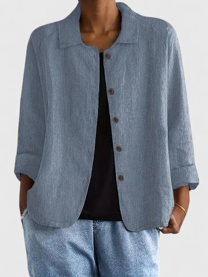 Women's Button-Front Cotton Shirt Jacket – Blue Gray