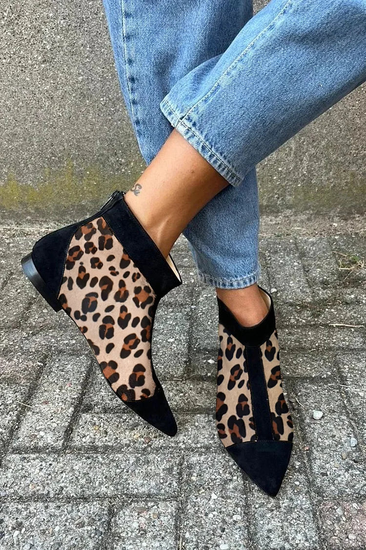 Women's Leopard Print Pointed-Toe Booties – Khaki