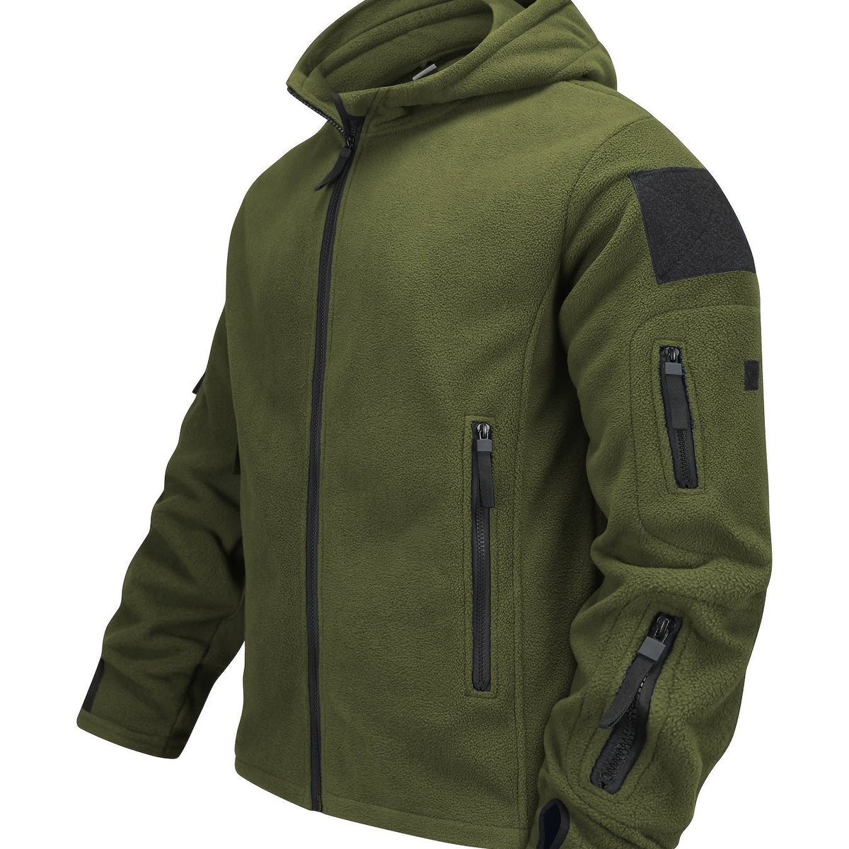Men's Rugged Hood-Detail Full-Zip Jacket with Zip Pockets – Army Green