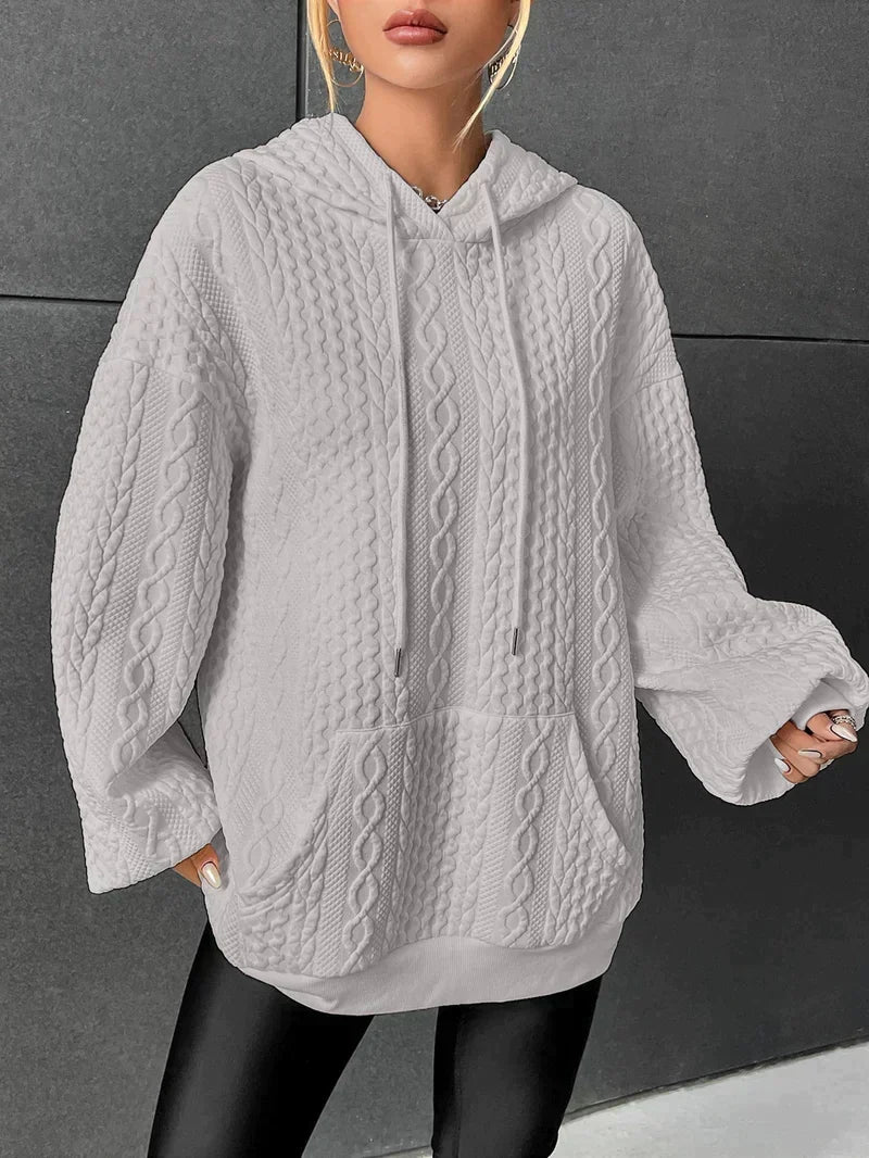 Women's Loose-Fit Tie-Waist Hoodie with Front Pocket – Gray