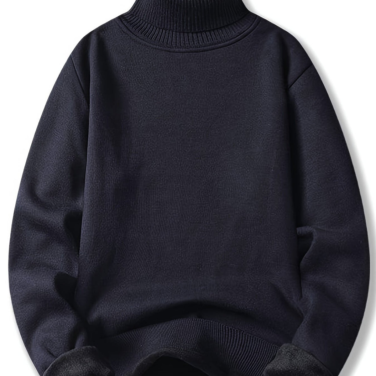 Men's Lined Roll Neck Knit Pullover for Winter – Navy