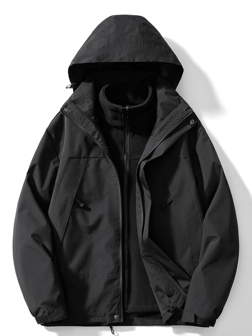 Men's 3-In-1 Hood-Detail Jacket with Removable Inner Layer – Black