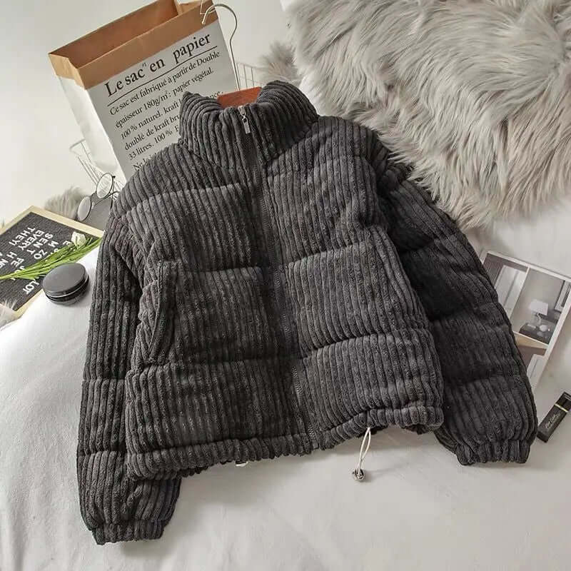 Women's Relaxed-Fit Cord Puffer Jacket – Black