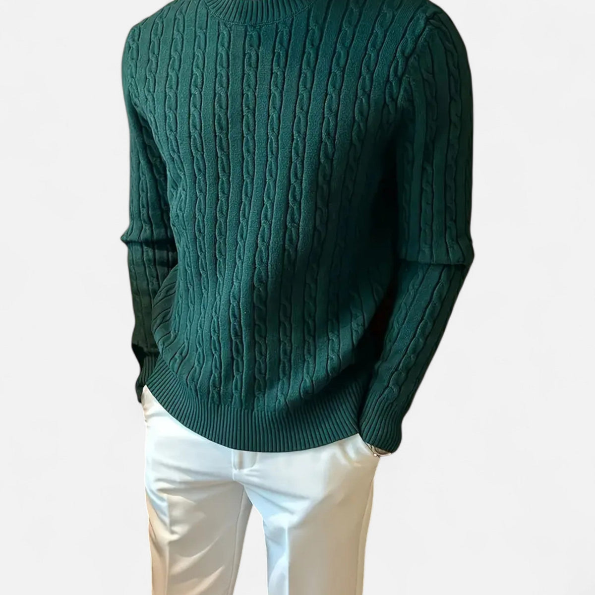 Men's Rib-Knit Crew Pullover – Dark Green