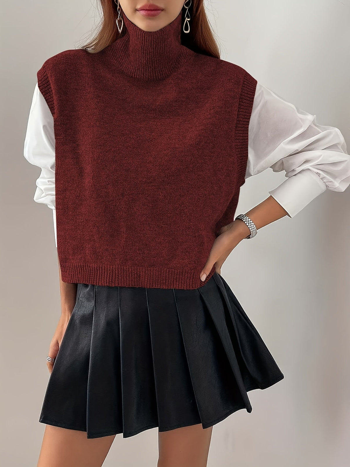 Women's High-Neck Knit Sweater Vest for Weekends – view 3