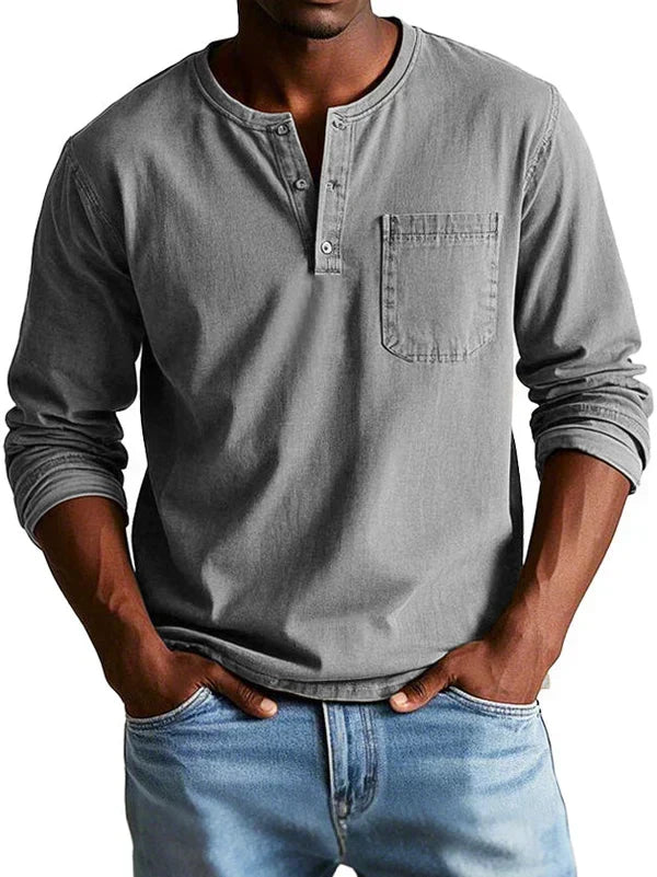 Men's Long Sleeve Henley Shirt for Work – Gray