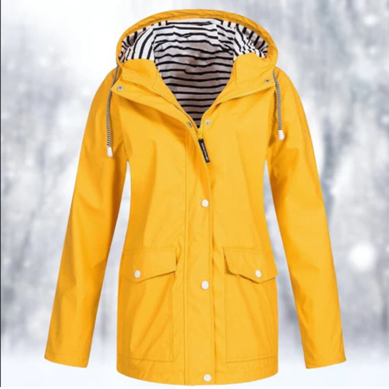 Women's Light-Weight Hood-Detail Rain Jacket with Pockets – Mustard Yellow