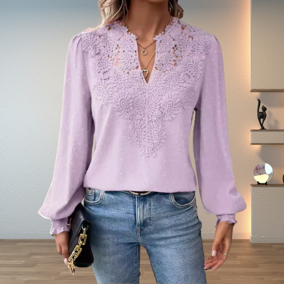 Women's Textured V-Neckline Blouse – Purple