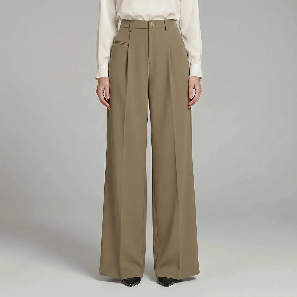 Women's Pleat-Detail Wide-Cut Palazzo Pants – Khaki