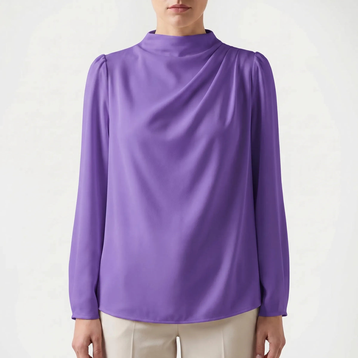 Women's Satin-Finish Draped Blouse – Violet