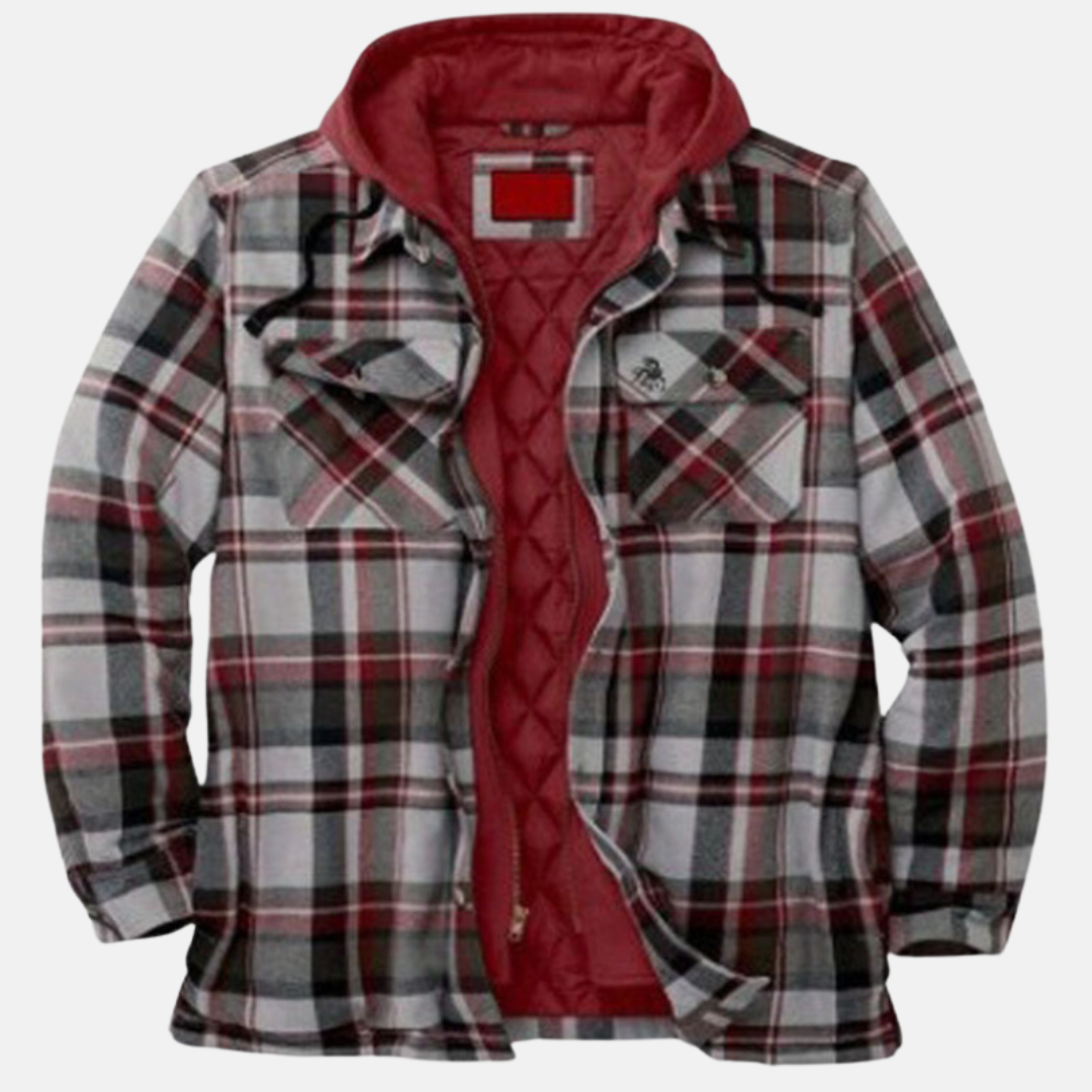 Men's Padded Hood-Detail Overshirt Jacket – Red