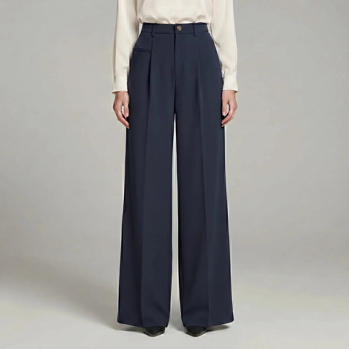 Women's Pleat-Detail Wide-Cut Palazzo Pants – Navy Blue