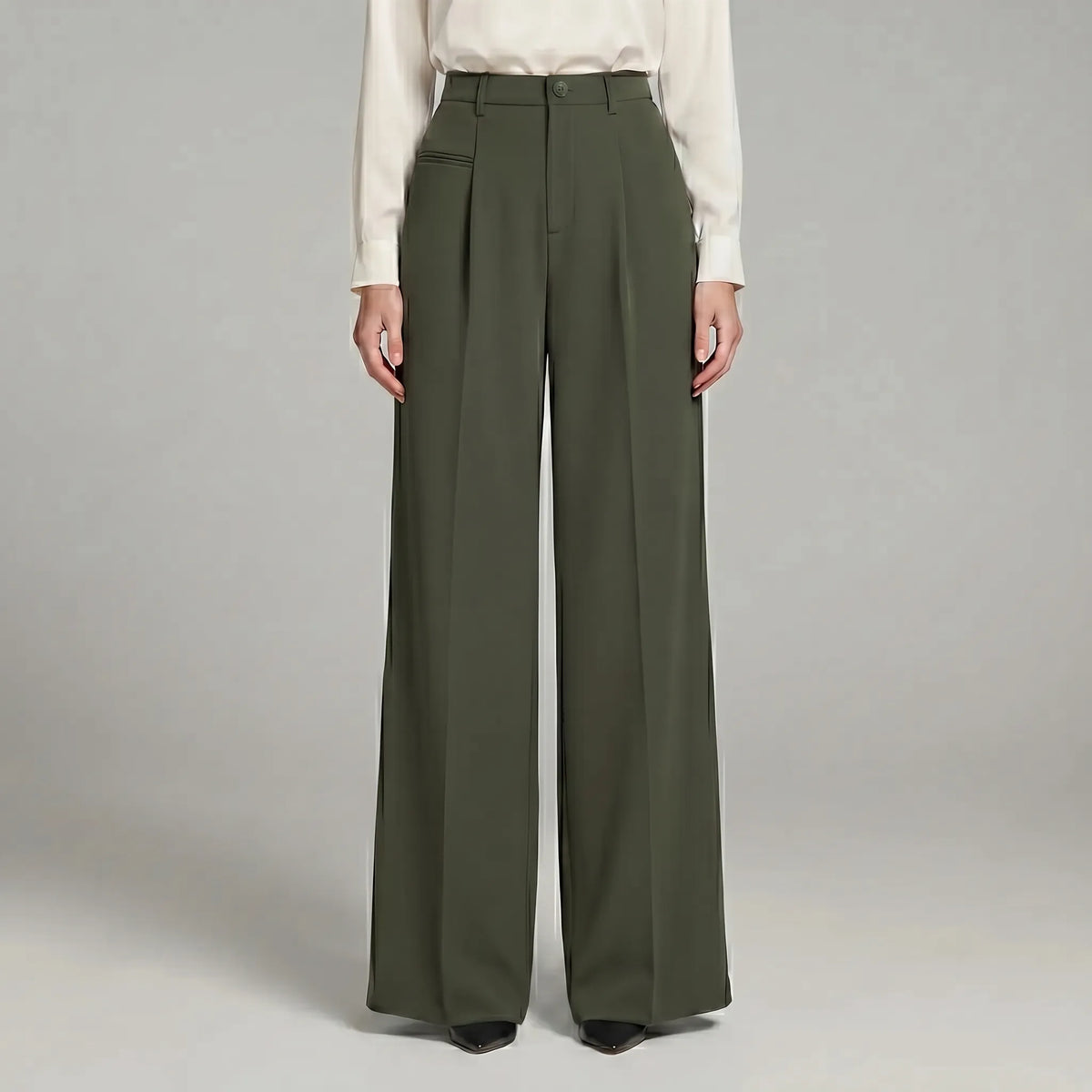 Women's Pleat-Detail Wide-Cut Palazzo Pants – Dark Green