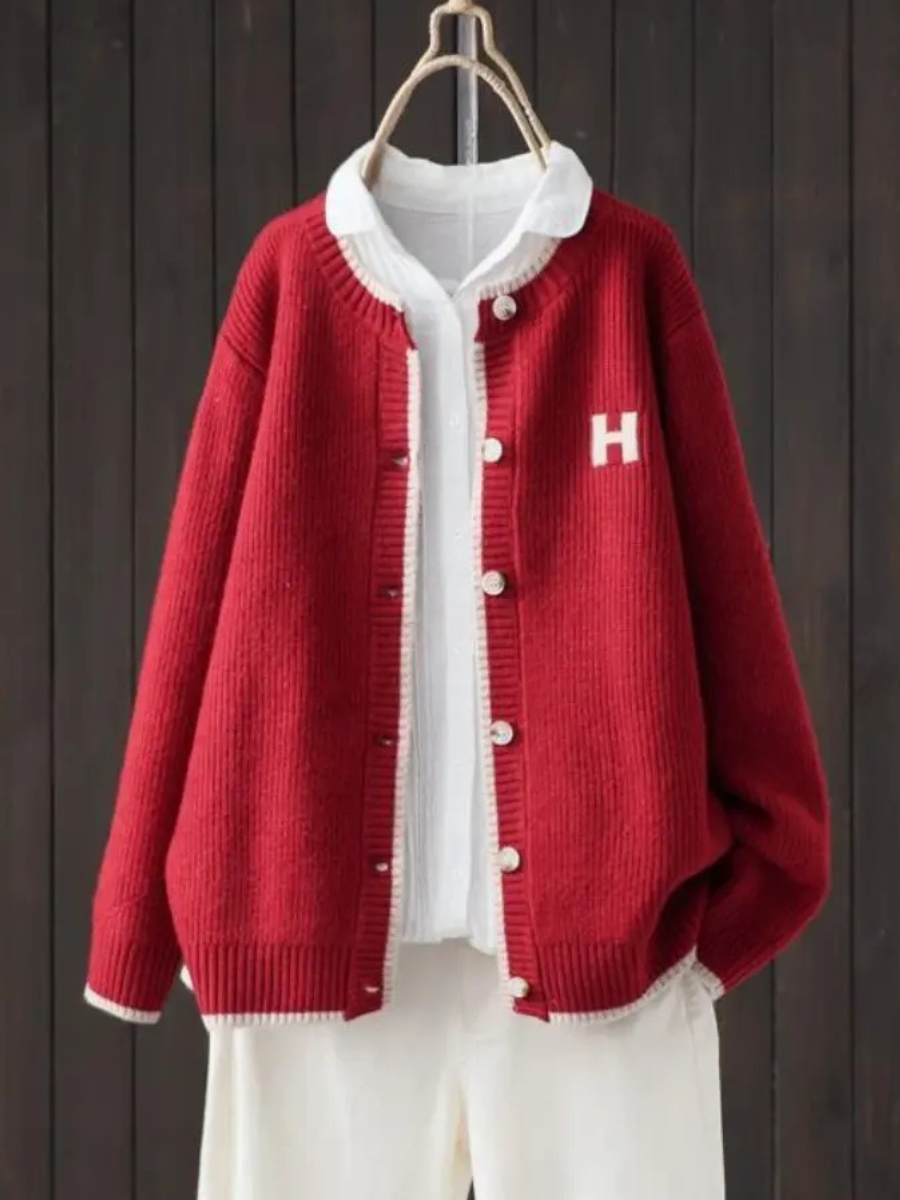 Women's Rib-Knit Button-Front Knit Cardigan – Red