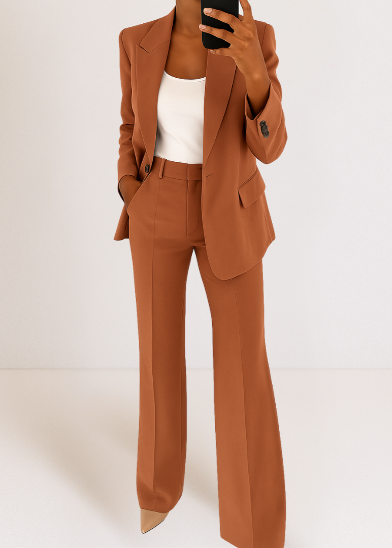 Women's Fitted Blazer and Trouser Co-Ord Set – Brown