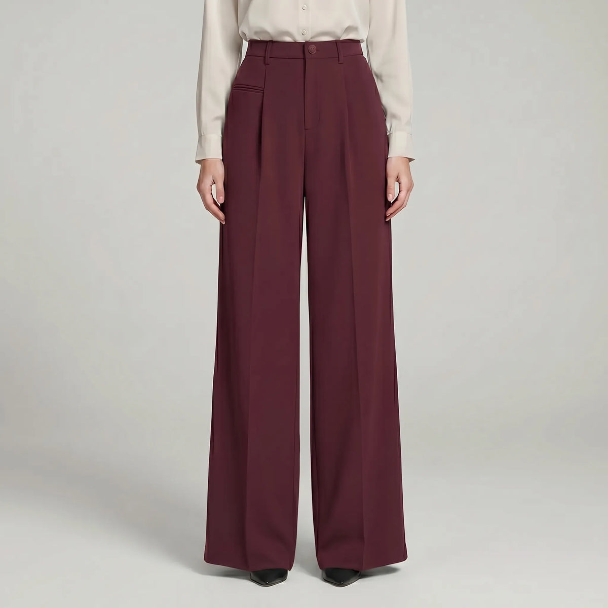 Women's Pleat-Detail Wide-Cut Palazzo Pants – Burgundy