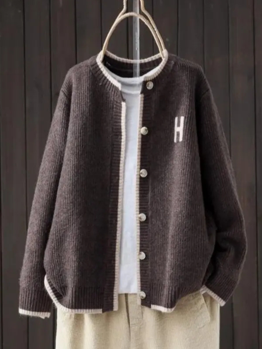 Women's Rib-Knit Button-Front Knit Cardigan – Dark Brown