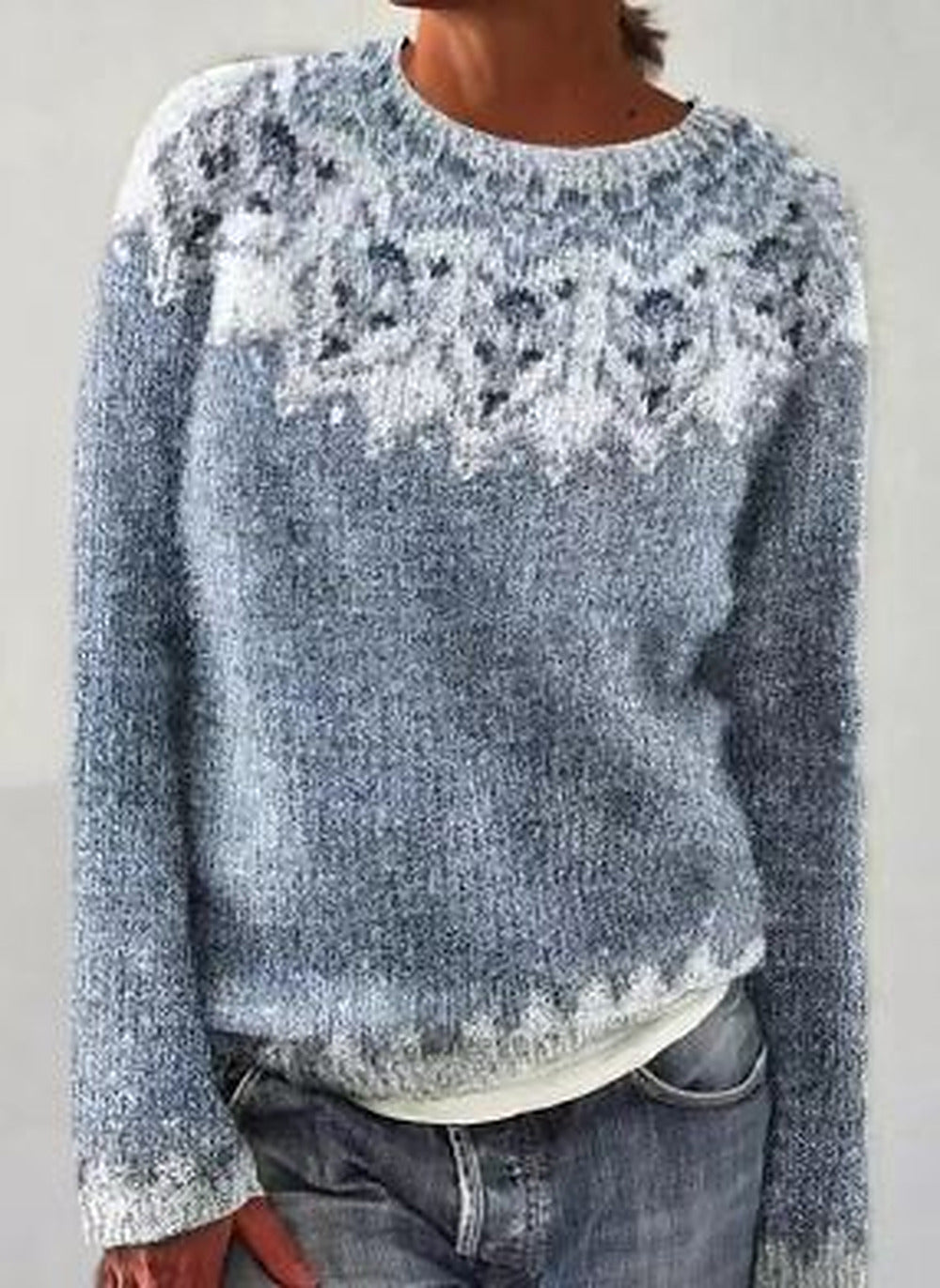 Women's Vintage-Style Cold-Weather Knit Pullover – Cloudy Blue