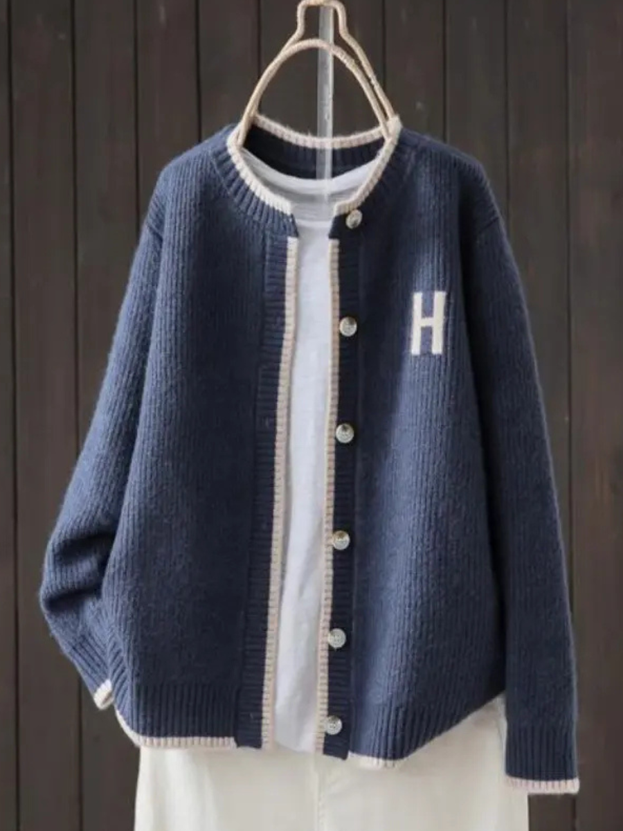Women's Rib-Knit Button-Front Knit Cardigan – Navy Blue
