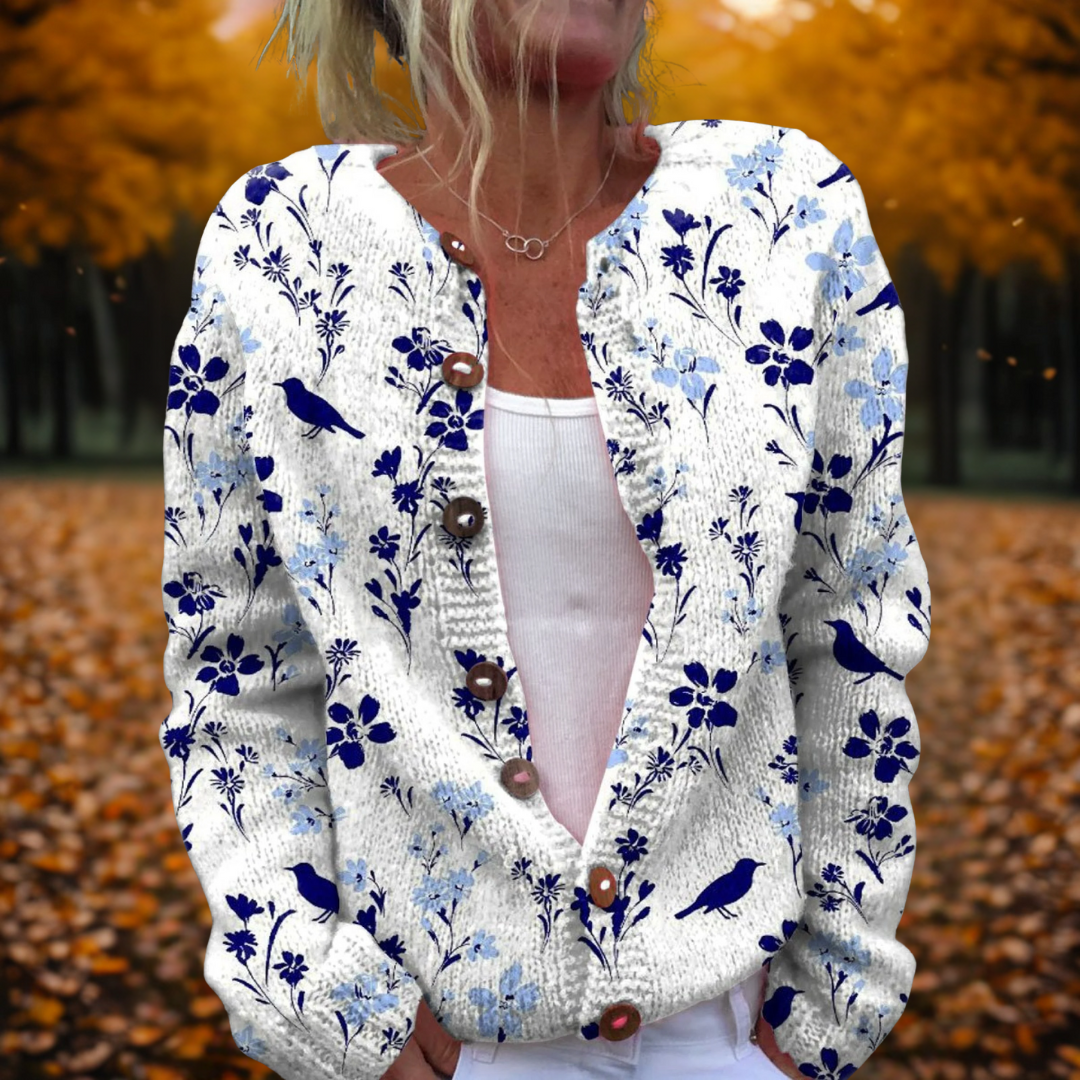 Women's Retro Flower-Print Open-Style Knit Cardigan – view 1