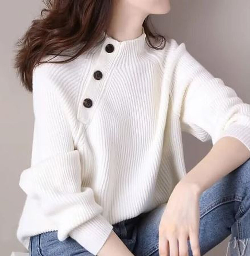 Women's Vintage-Inspired Everyday Knit Pullover – White