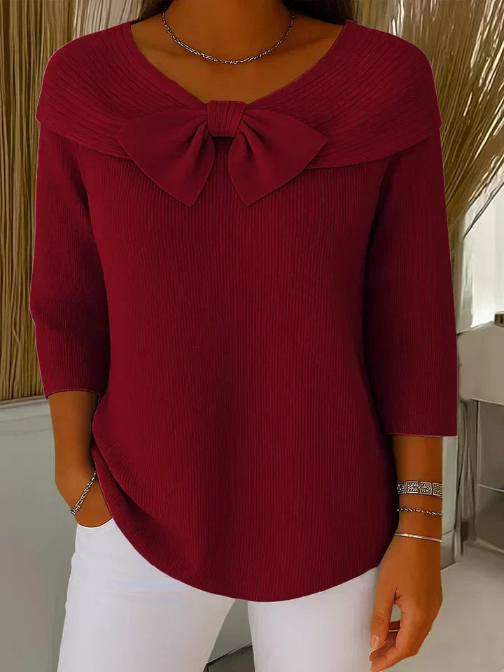 Women's Bow Detail Tailored Knit Pullover – Red