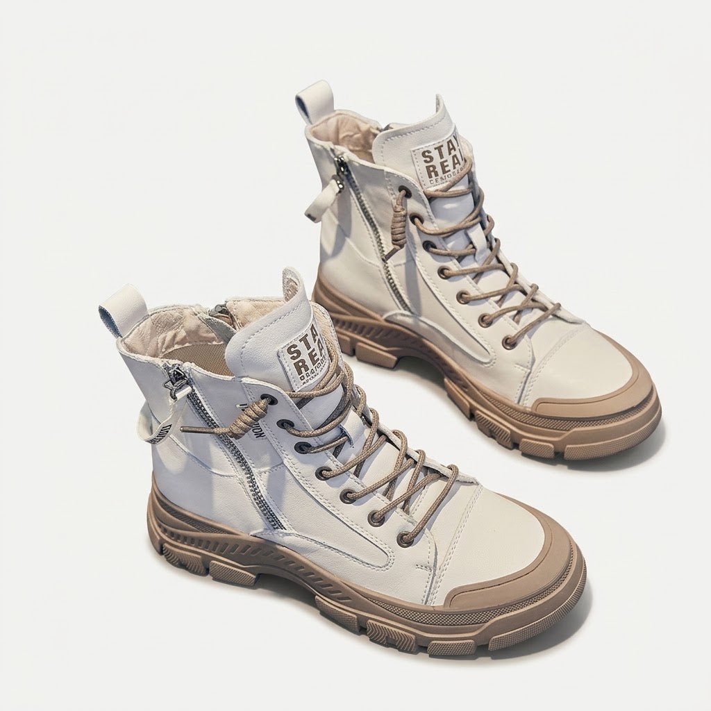 Women's High-Top Side-Zip Sneaker Boots for Weekends – Beige
