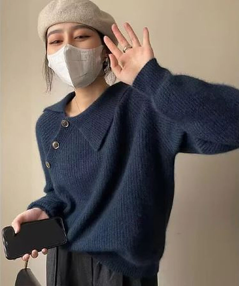 Women's Vintage-Inspired Everyday Knit Pullover – Navy Blue