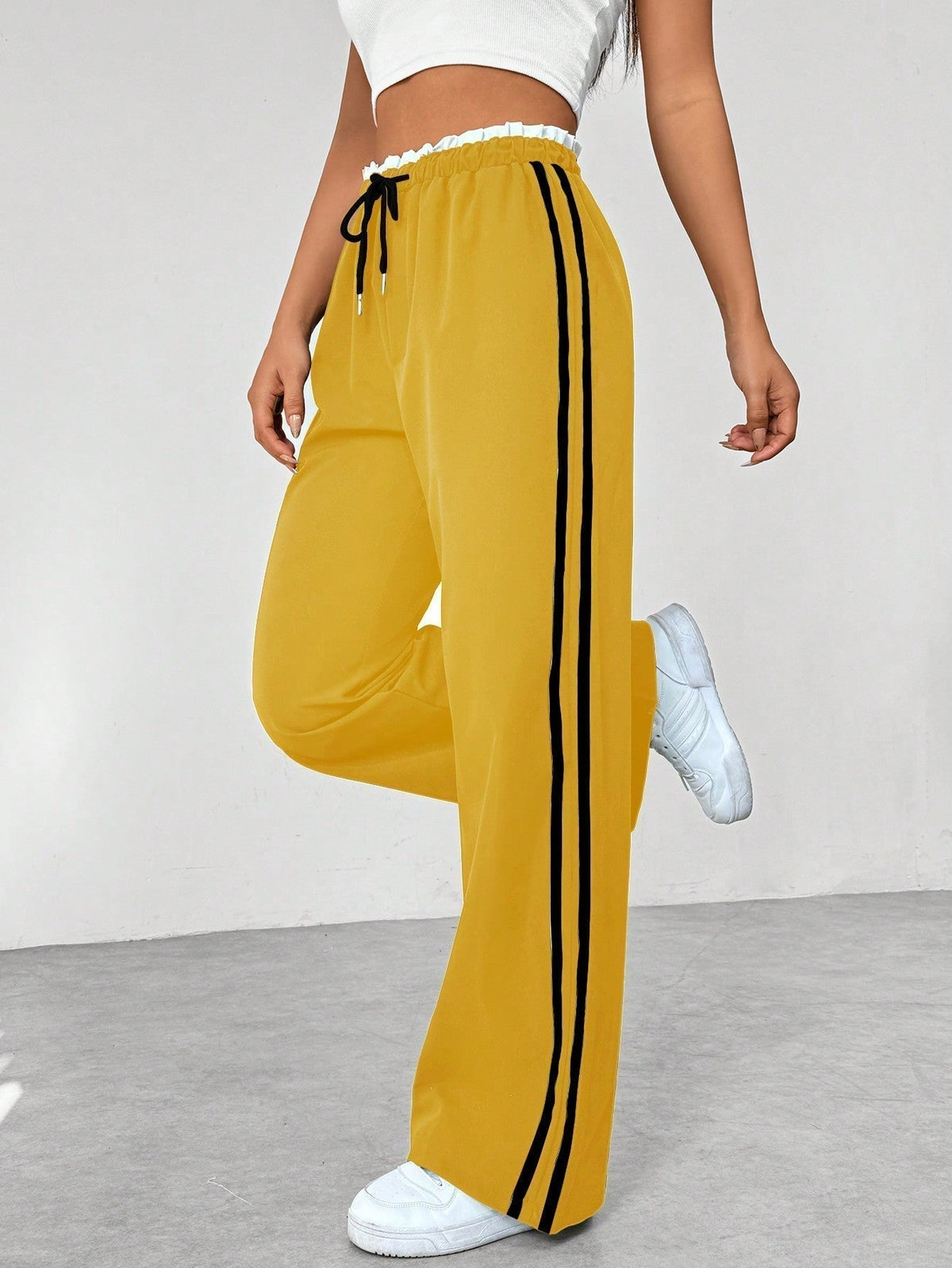 Women's Flared-Leg Jogger Pants with Elastic Waist – Yellow