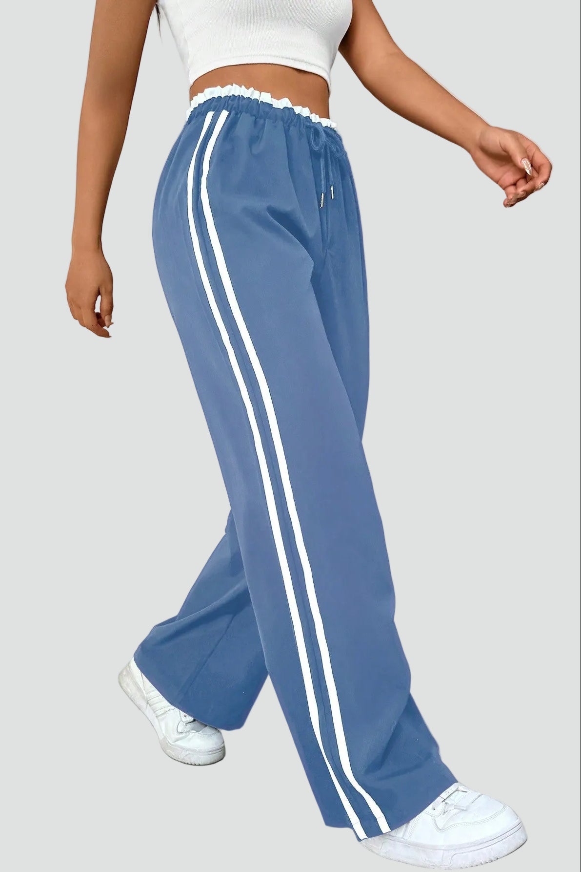 Women's Flared-Leg Jogger Pants with Elastic Waist – Light Blue