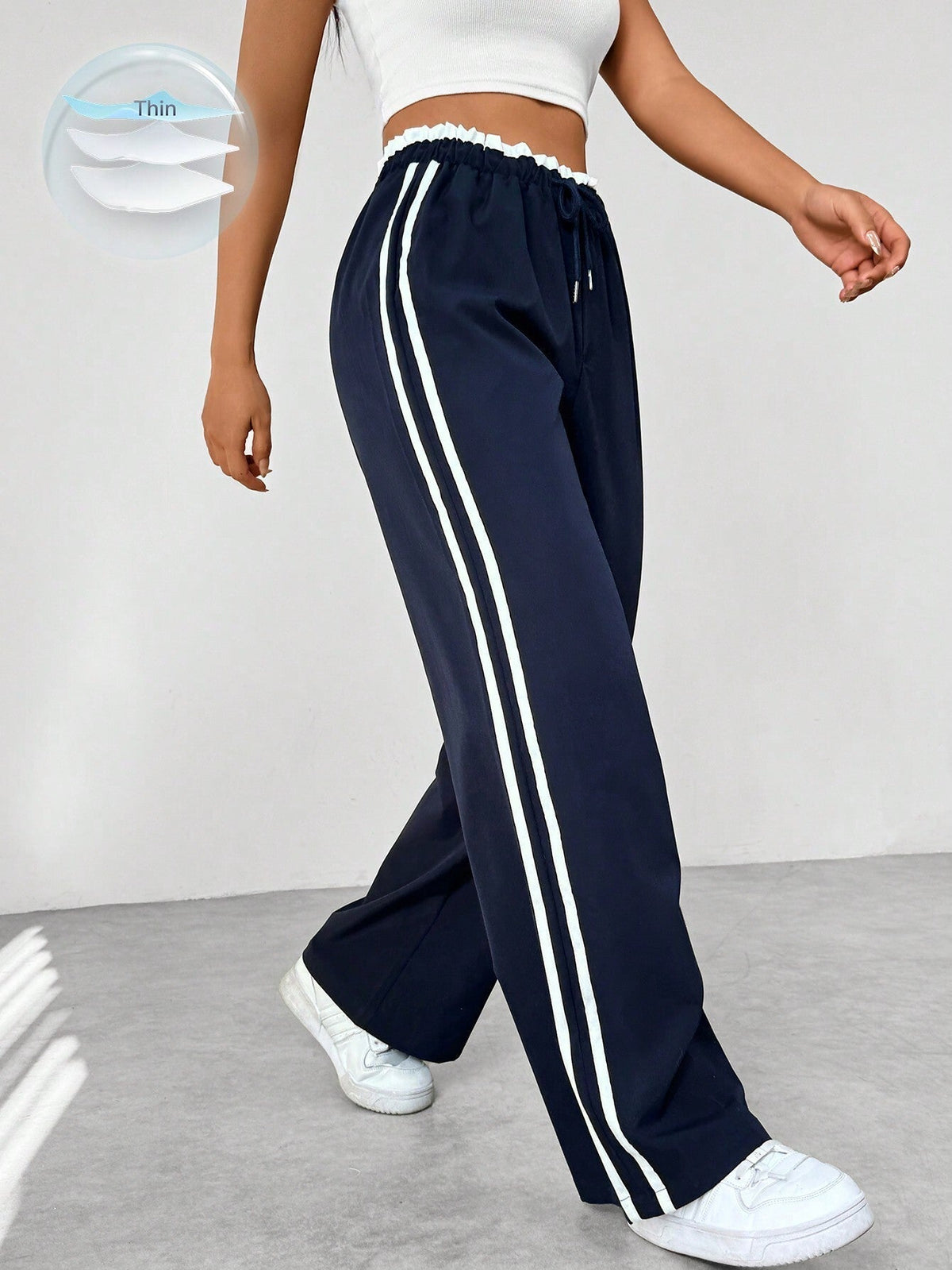 Women's Flared-Leg Jogger Pants with Elastic Waist – Navy Blue