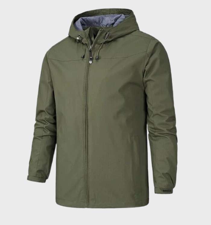 Men's Light-Weight Hood-Detail Shell Jacket – Olive Green