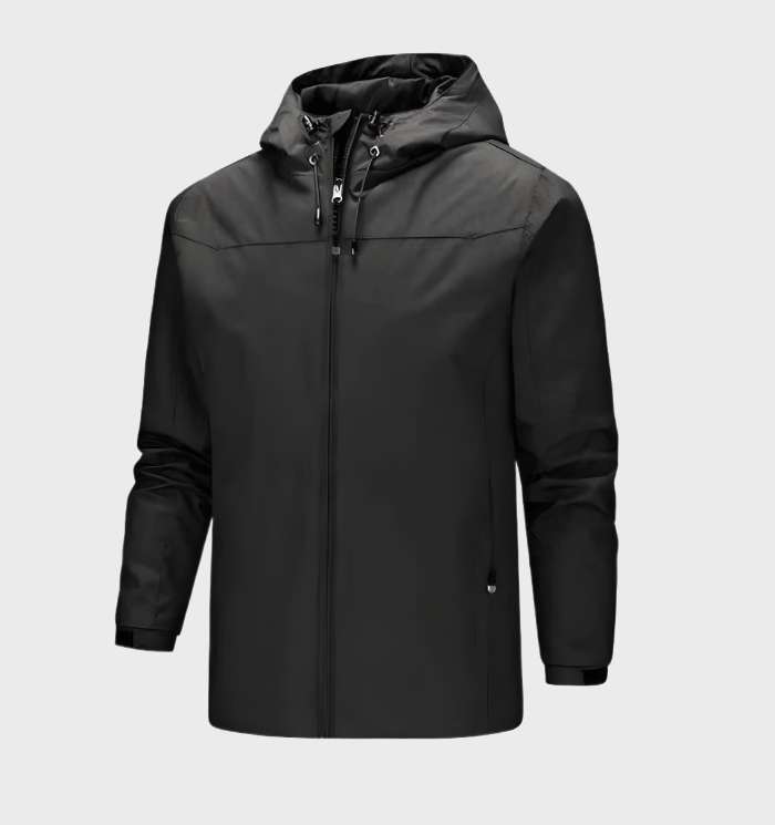 Men's Light-Weight Hood-Detail Shell Jacket – Black