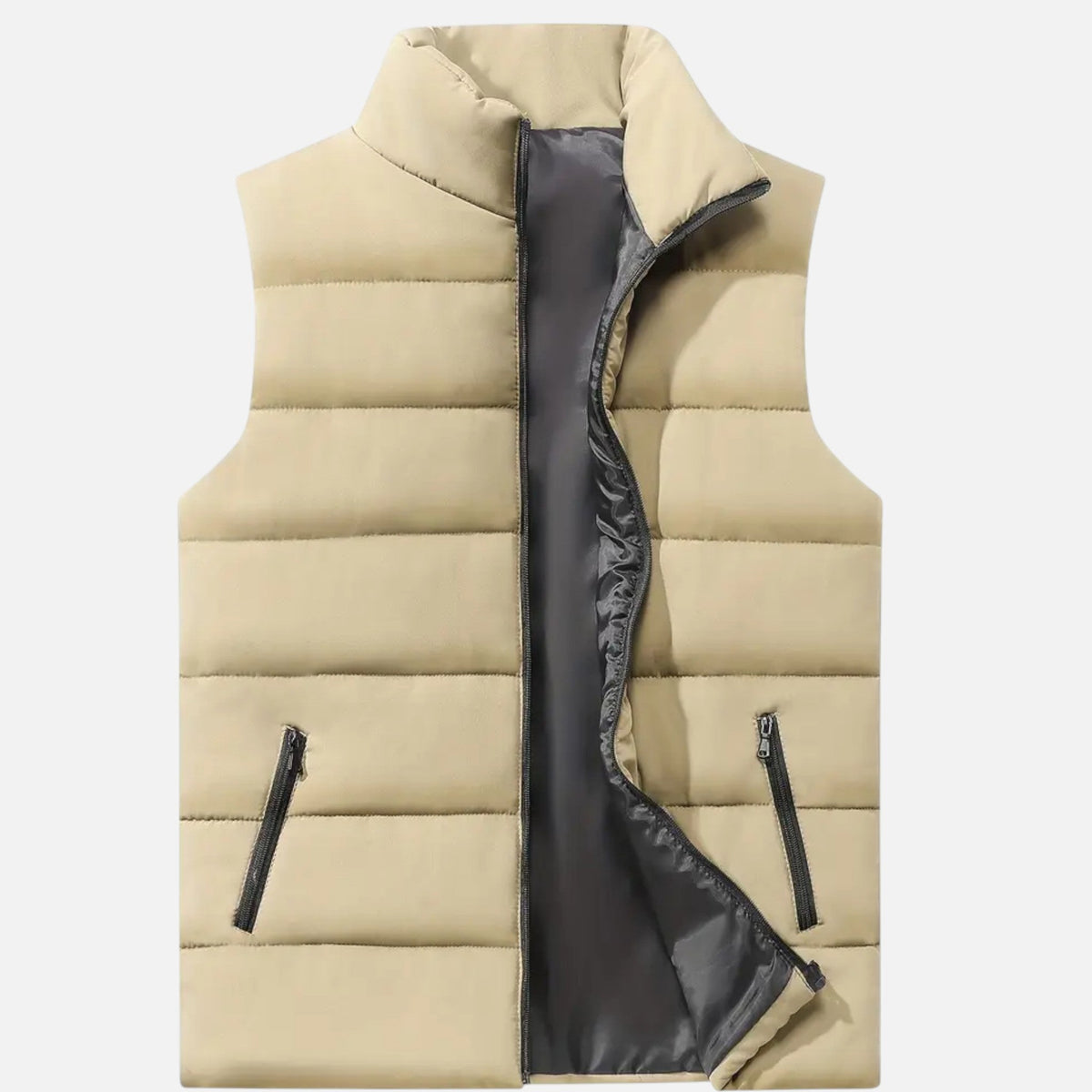 Men's Padded Full-Zip Quilted Cold-Weather Vest – Beige
