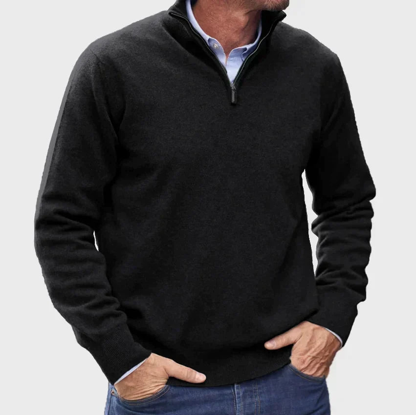 Men's Quarter-Zip Knit Pullover – Black