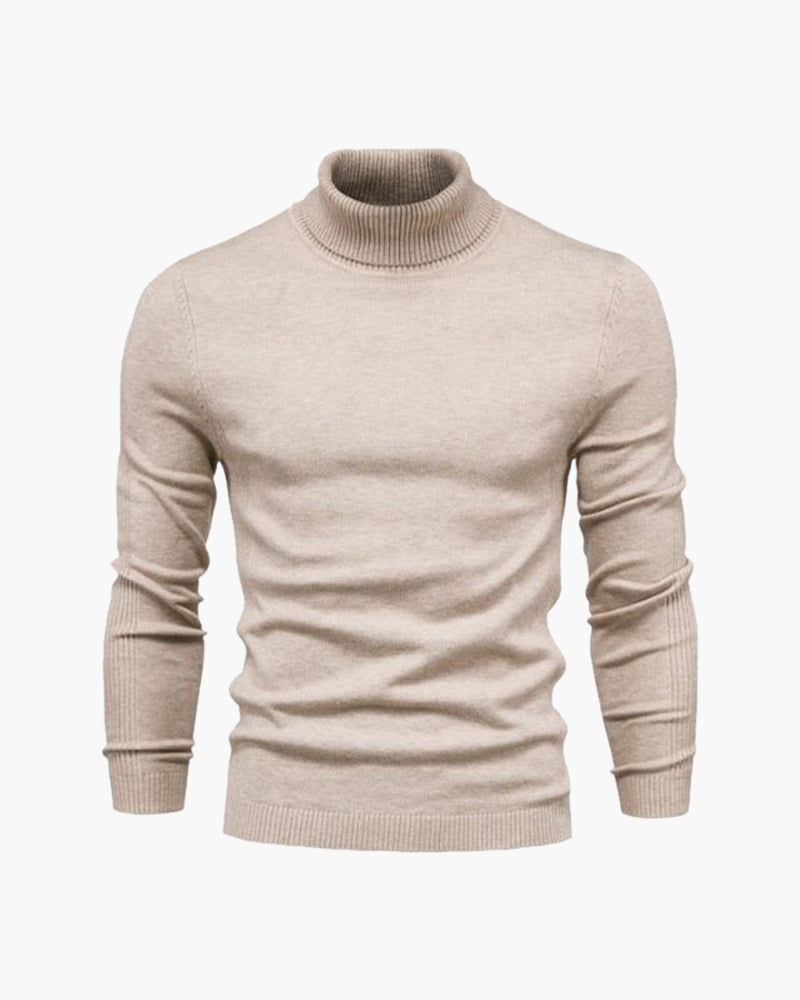 Men's Fine Knit Roll-Neck Pullover – Beige