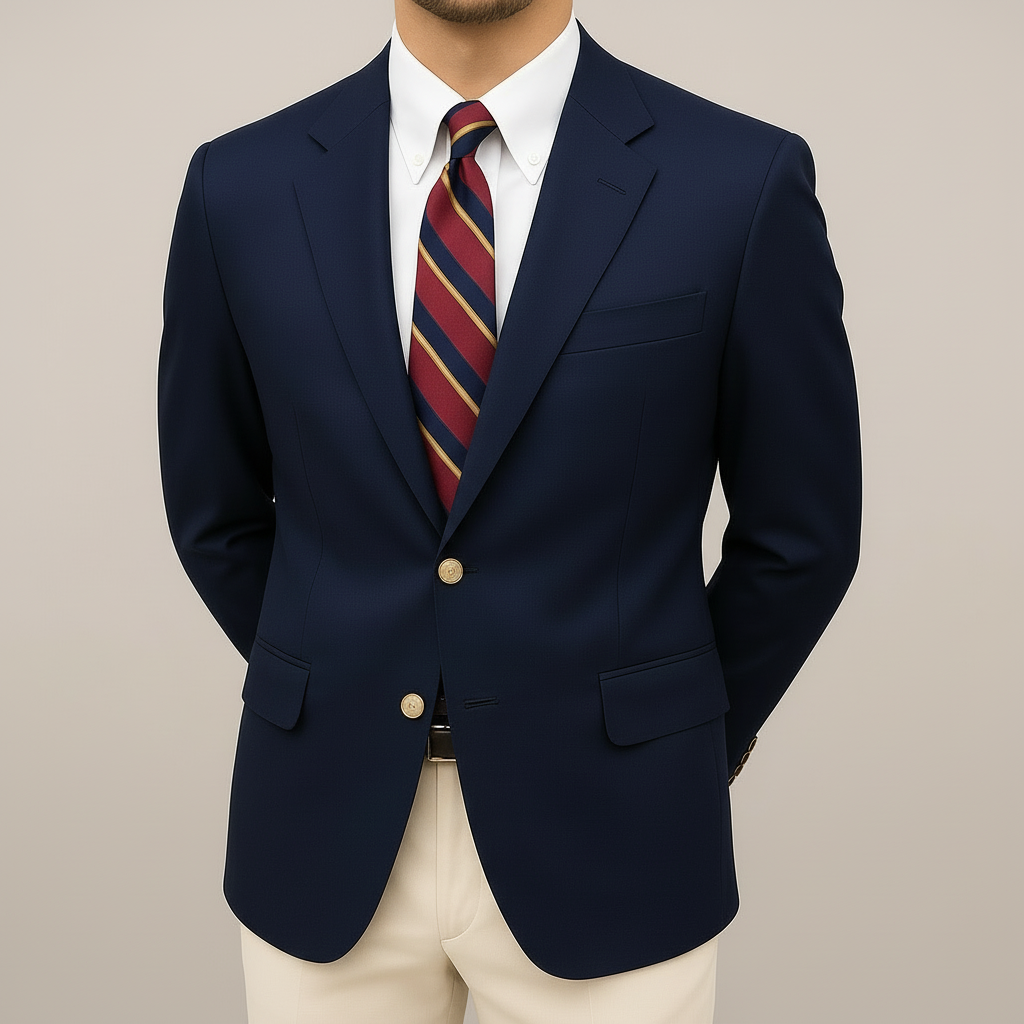 Men's Fitted Two Button Blazer – Navy Blue