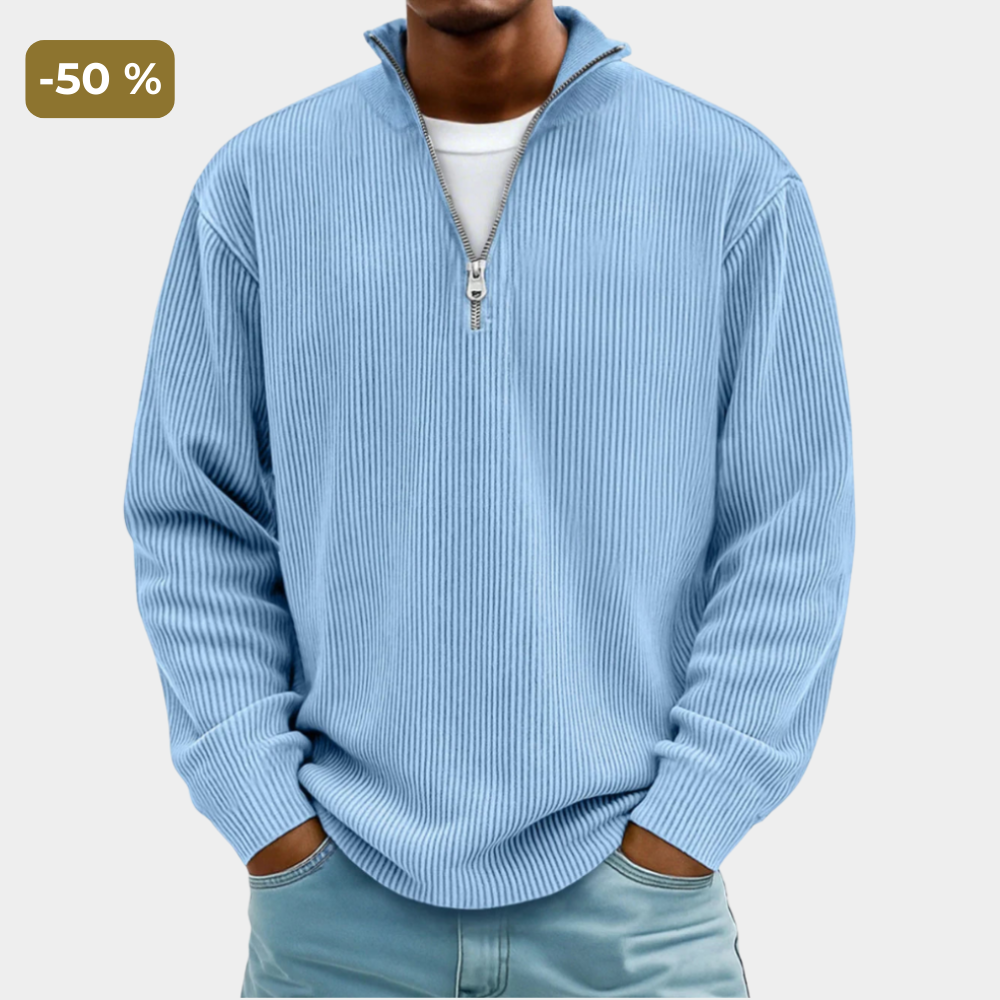 Men's Textured Knit Half-Zip High Neck Pullover for Walking – view 1