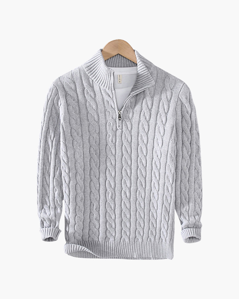Men's Cable-Stitch Half-Zip Pullover – Gray