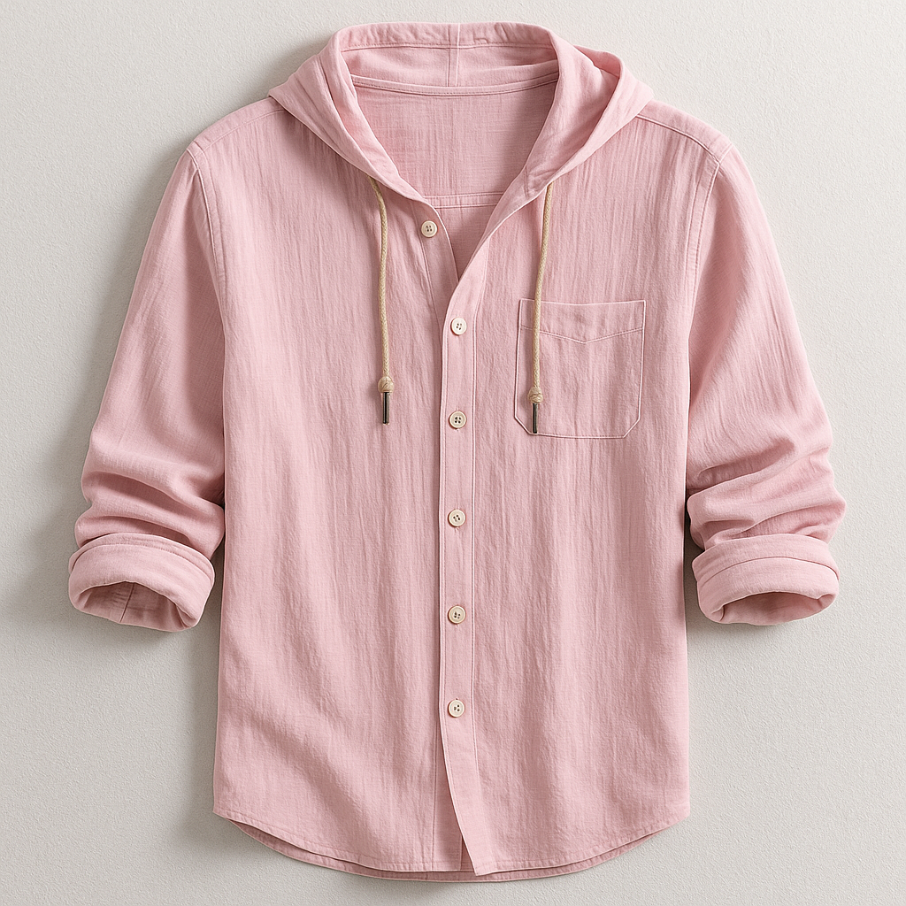 Men's Hood-Detail Button-Front Light-Weight Overshirt – Pink