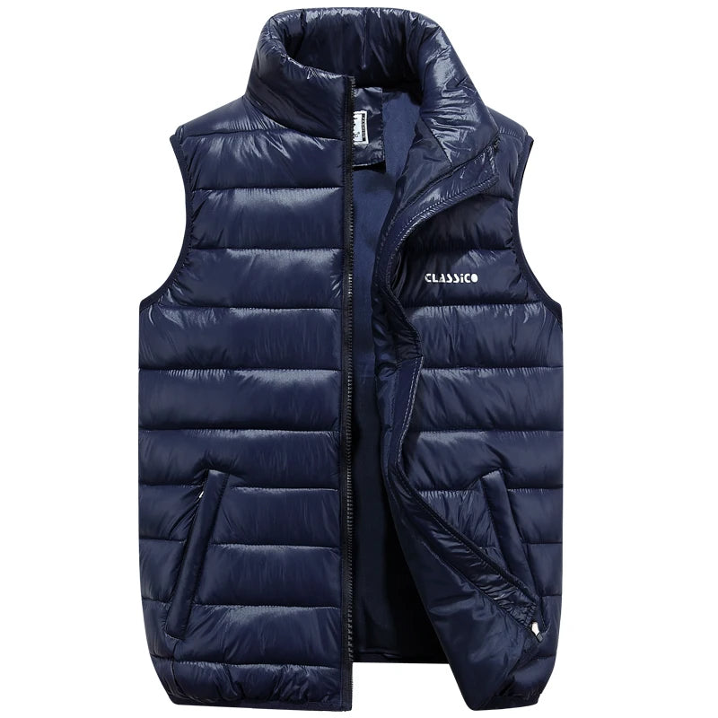 Men's Thermal-Lined No-Sleeve Vest with Full Zip Front – Navy Blue