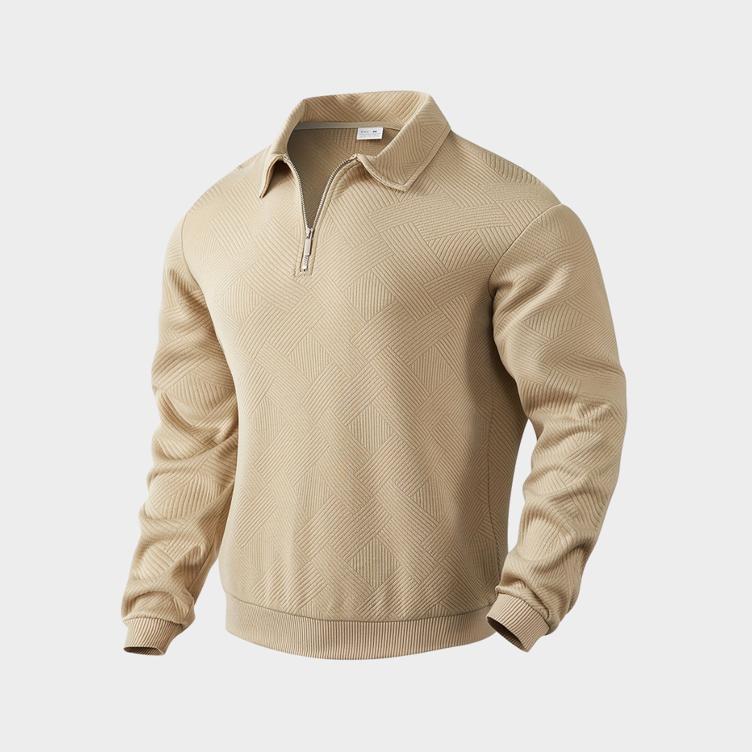 Men's Textured Half-Zip Sweatshirt for Work – Beige